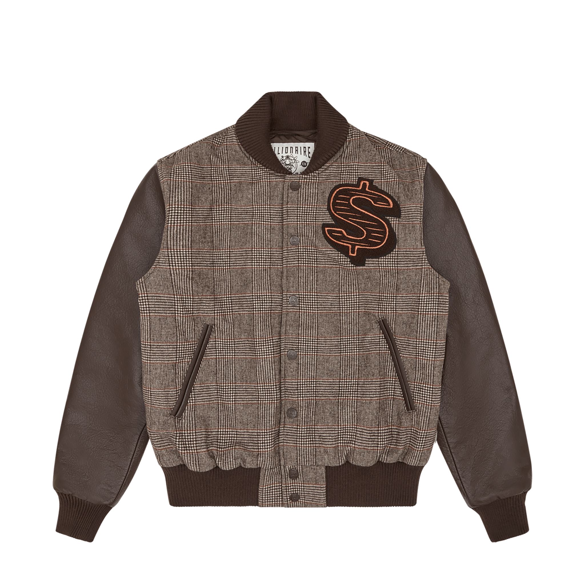 Men's Leather Varsity Jacket with Sleeve Detail